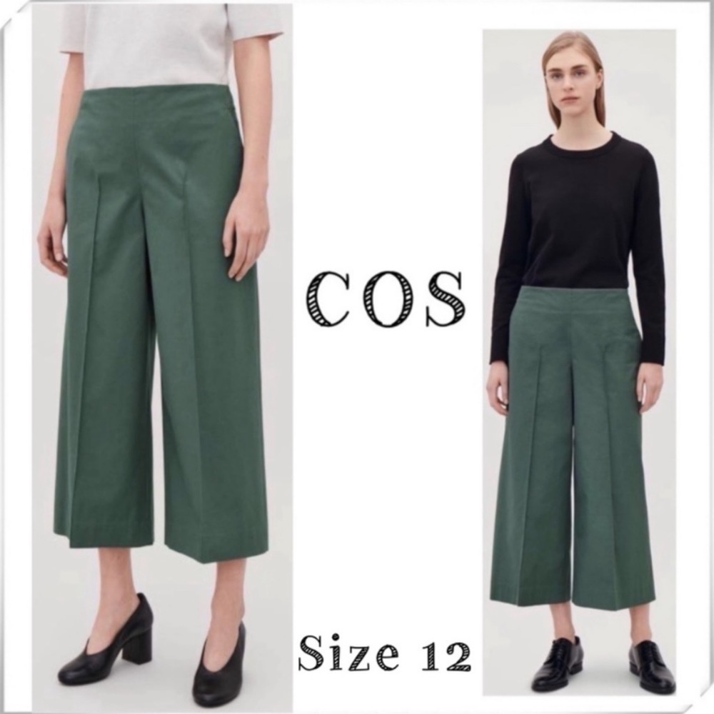 Cos Stitched Culottes Wide Crop Legs Pants in Sage Green National Size 12 New
